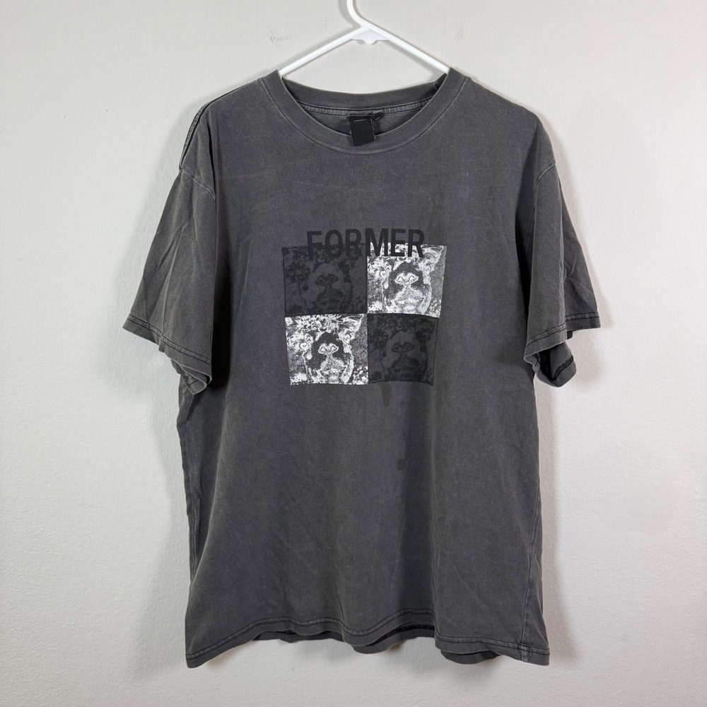 FORMER Graphic T Shirt Mens XL Washed Black Vintage Style Streetwear stained